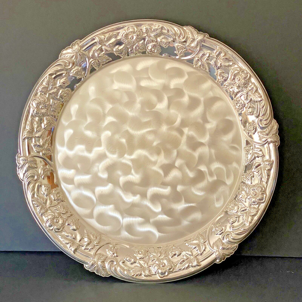 Vintage Silver Plate Serving Tray Swirl Brushed Floral WMF Ikora Germany 13.75"